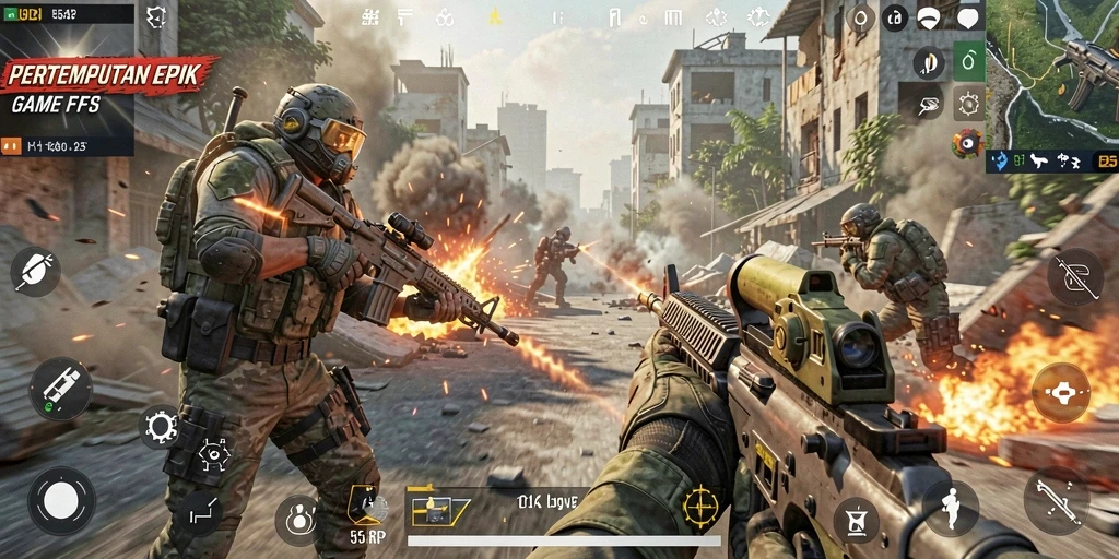 Tampilan gameplay FPS yang intens dalam 55RP dengan aksi yang mendebarkan.