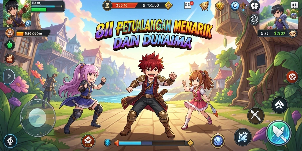 Tampilan gameplay 8II yang penuh warna dan karakter anime yang hidup.