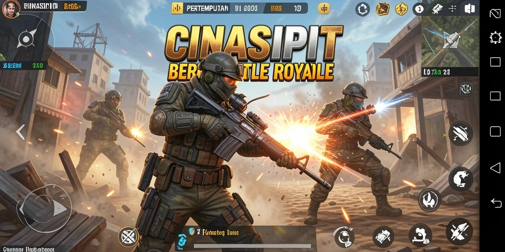Tangkapan layar gameplay CINASIPIT menampilkan pertempuran seru Battle Royale.