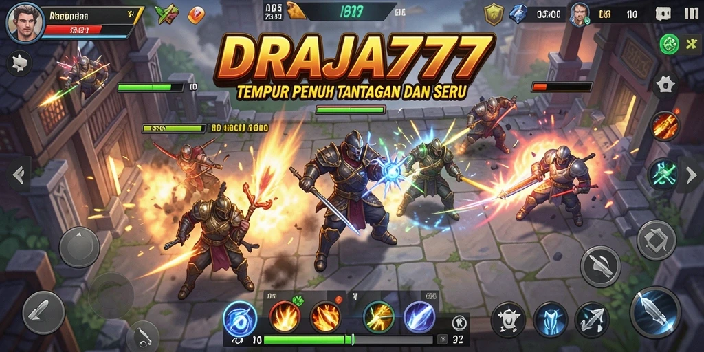 Tampilan dinamis dari gameplay DRAJA777 dalam pertarungan.