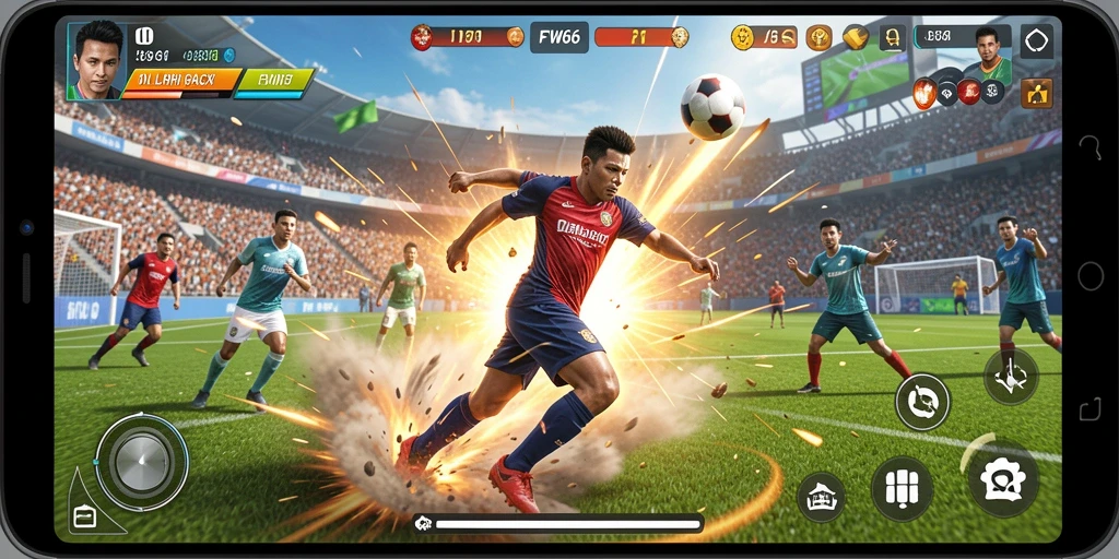 Gameplay seru dalam FW66 yang menampilkan aksi olahraga memasuki pertandingan.
