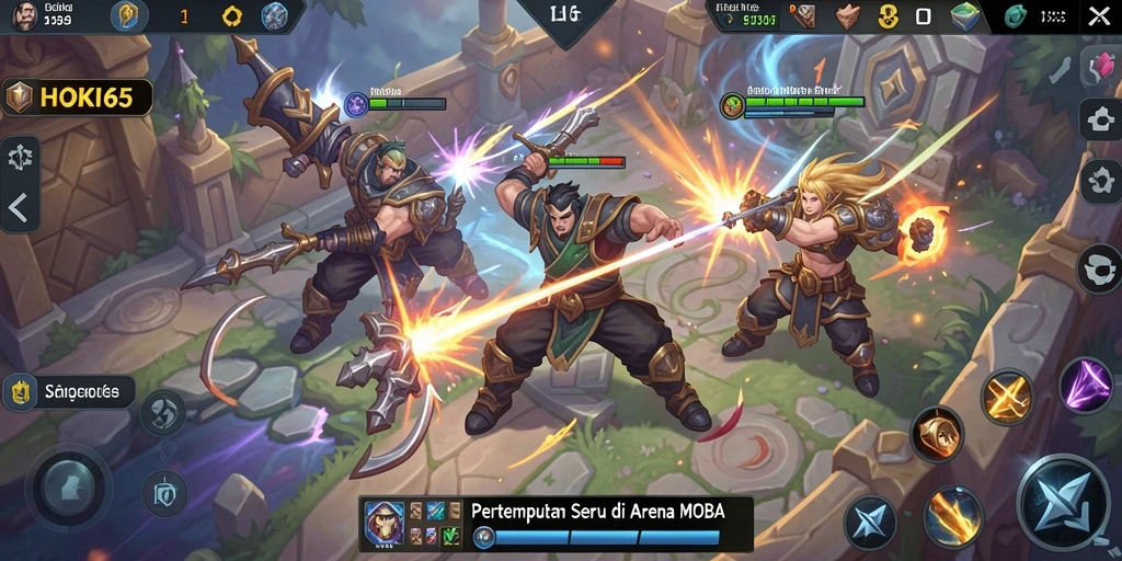 Tampilan menarik gameplay HOKI65 yang intens di arena pertempuran.