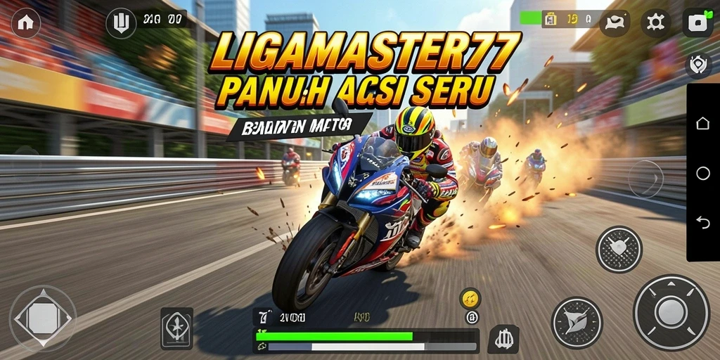 Screenshot menampilkan aksi cepat dalam balapan motor di LIGAMASTER77.