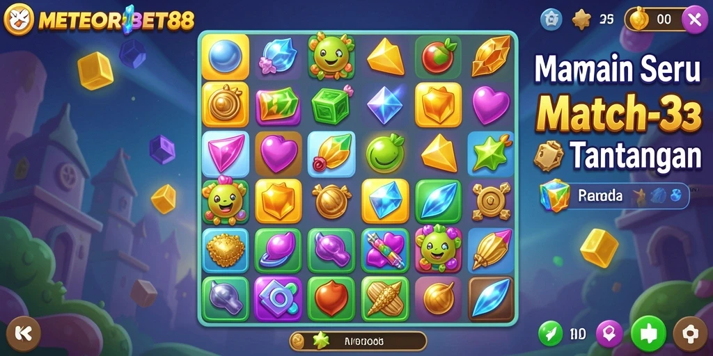 Tangkapan layar gameplay <strong>METEORBET88</strong> menampilkan aksi Match-3 yang seru.
