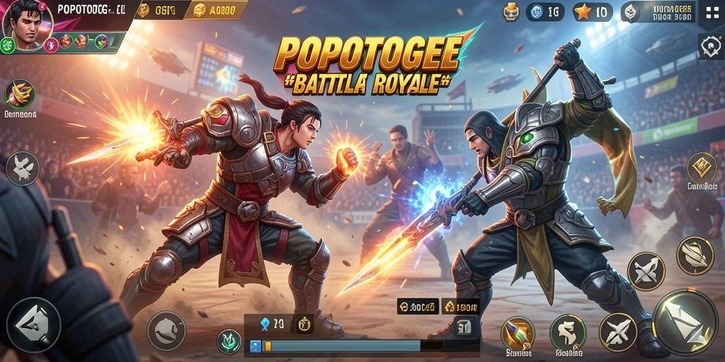 Tampilan menakjubkan dari gameplay seru POPOTOGEL dalam arena Battle Royale.
