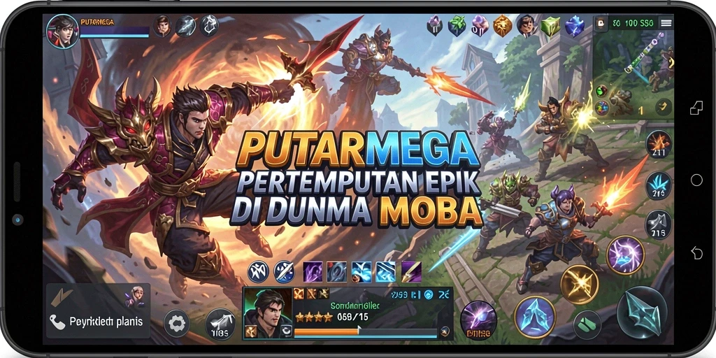 Tangkapan layar menunjukkan aksi seru dalam permainan MOBA PUTARMEGA.
