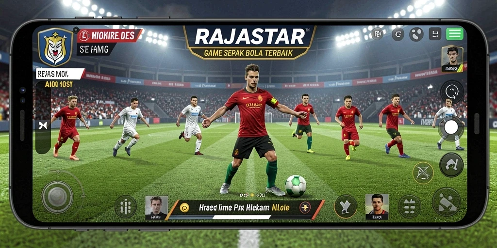 Tampilan seru dari gameplay RAJASTAR dengan aksi sepak bola yang mendebarkan.