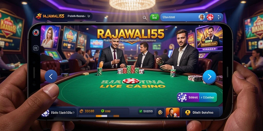 Tampilan gameplay RAJAWALI55 dengan dealer profesional dan suasana kasino nyata.