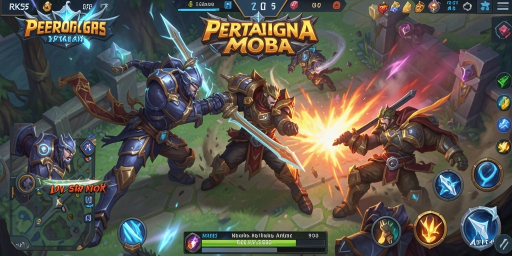 Gambaran gameplay menarik dalam pertandingan MOBA RK55.
