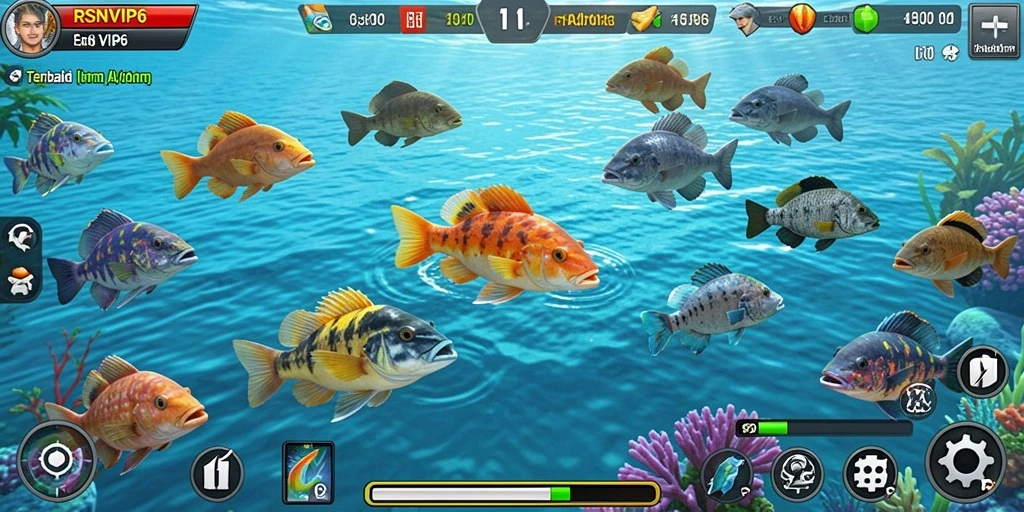 Tangkapan layar gameplay RSNVIP6 menampilkan aksi menembak ikan yang seru.