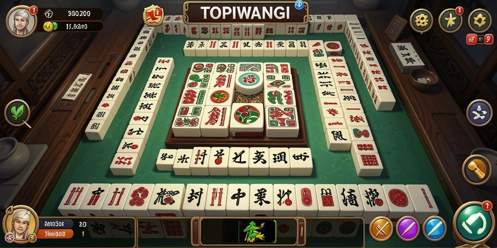 Screenshot gameplay TOPIWANGI menunjukkan keseruan permainan Mahjong.