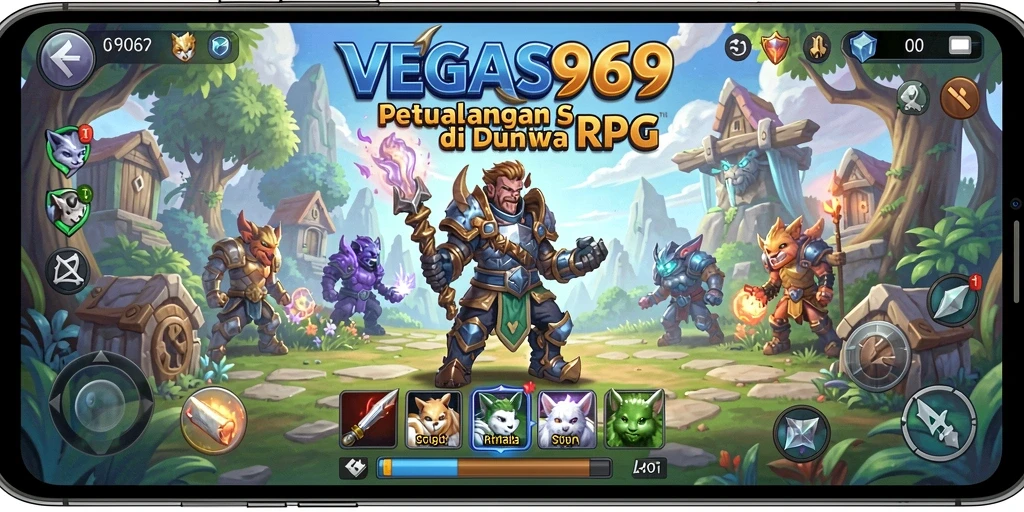 Screenshot utama VEGAS969 menunjukkan aksi seru dalam gameplay RPG.